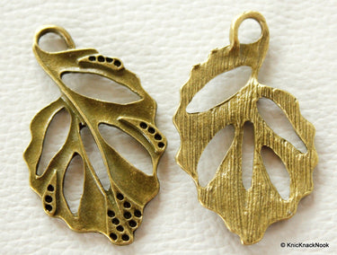 Antique Bronze Hollow Leaf Charm Pendant